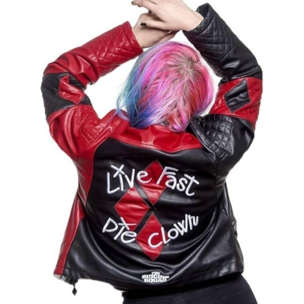DC Comics (Unisex) Suicide Squad Harley Quinn Live Fast Die Clown Leather Jacket